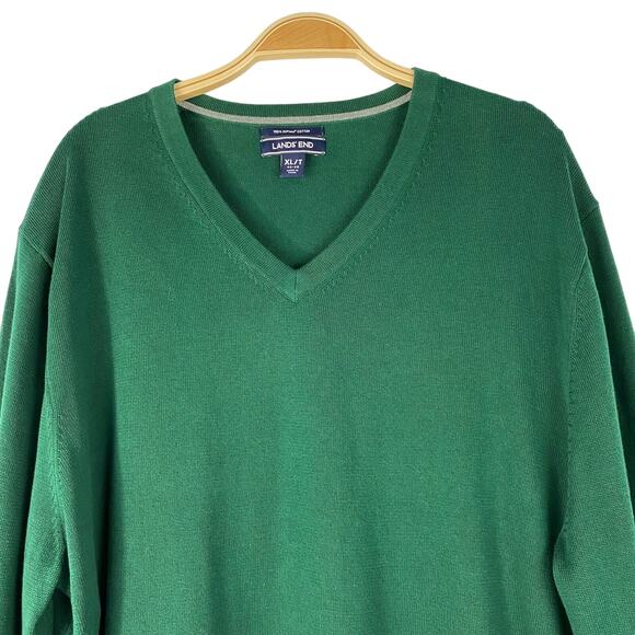 Lands End Supima Cotton Grandpa Sweater Men Size XLT Hunter Green Dad V-neck - Picture 3 of 10
